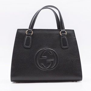 New in Dust Bag Gucci Black Leather GG Tote Satchel Cross Body Bag